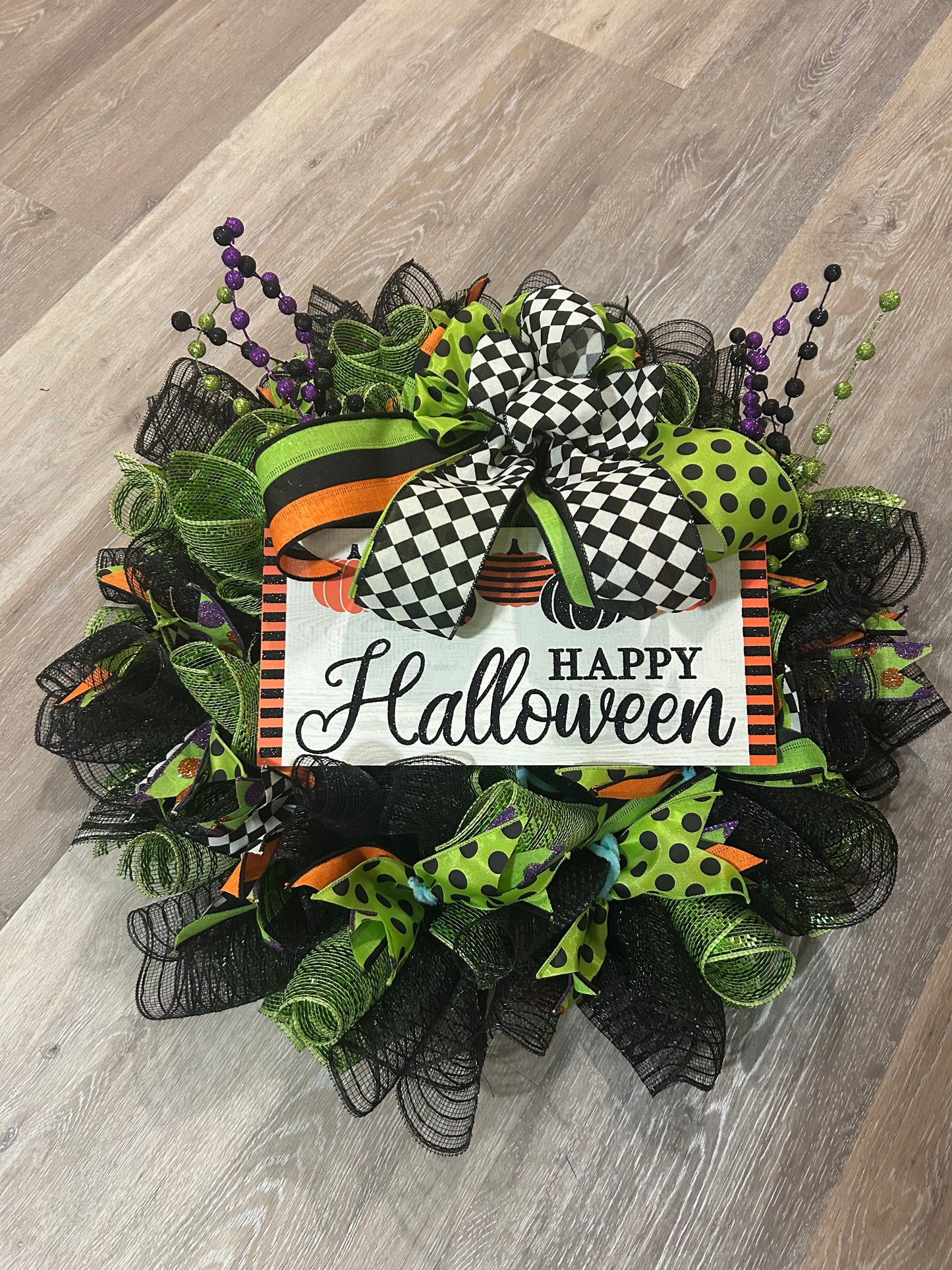 Green and Black Halloween Wreath