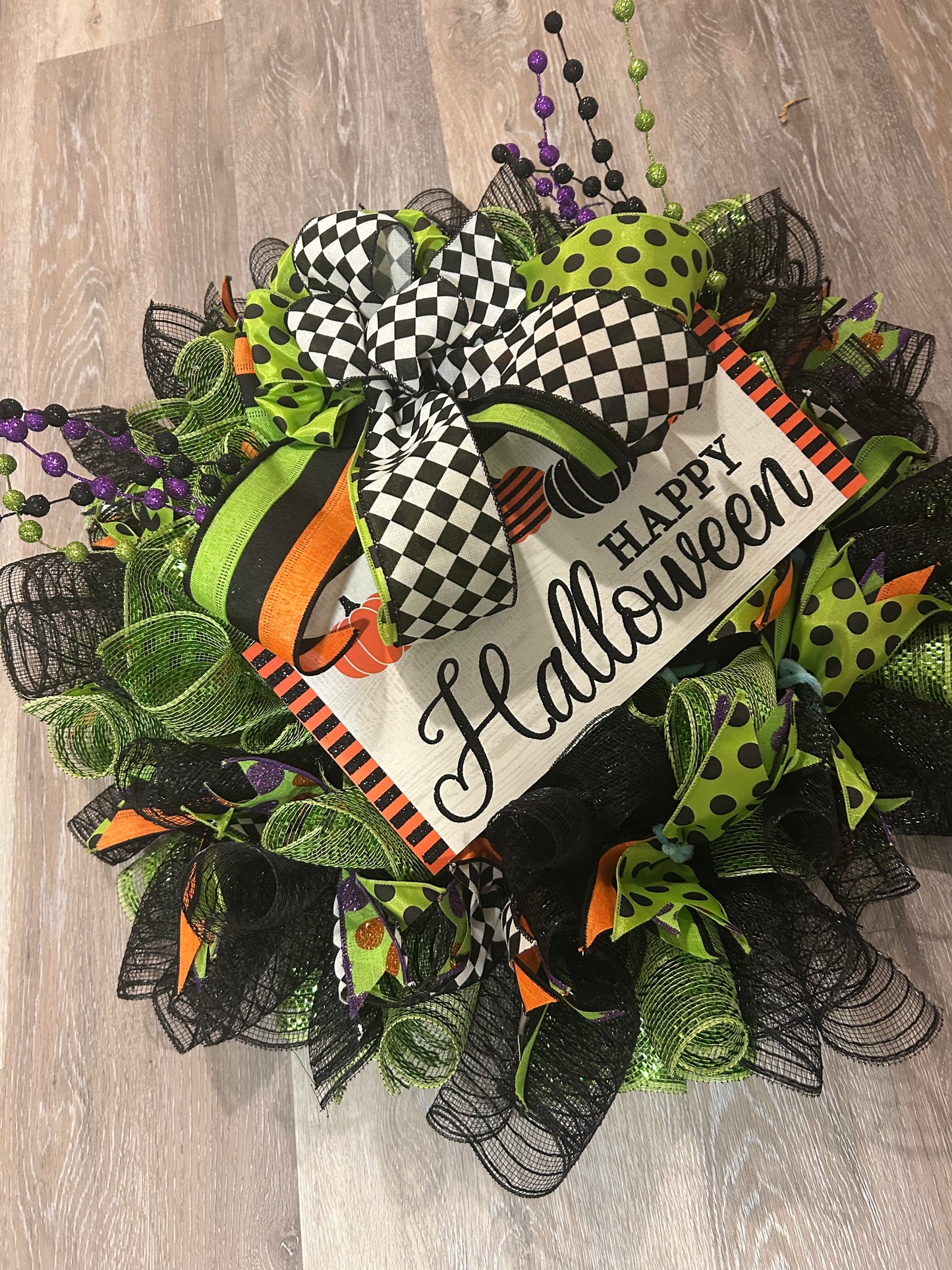 Green and Black Halloween Wreath
