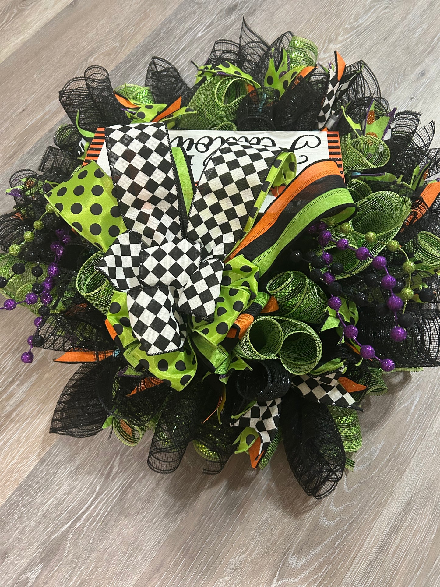 Green and Black Halloween Wreath