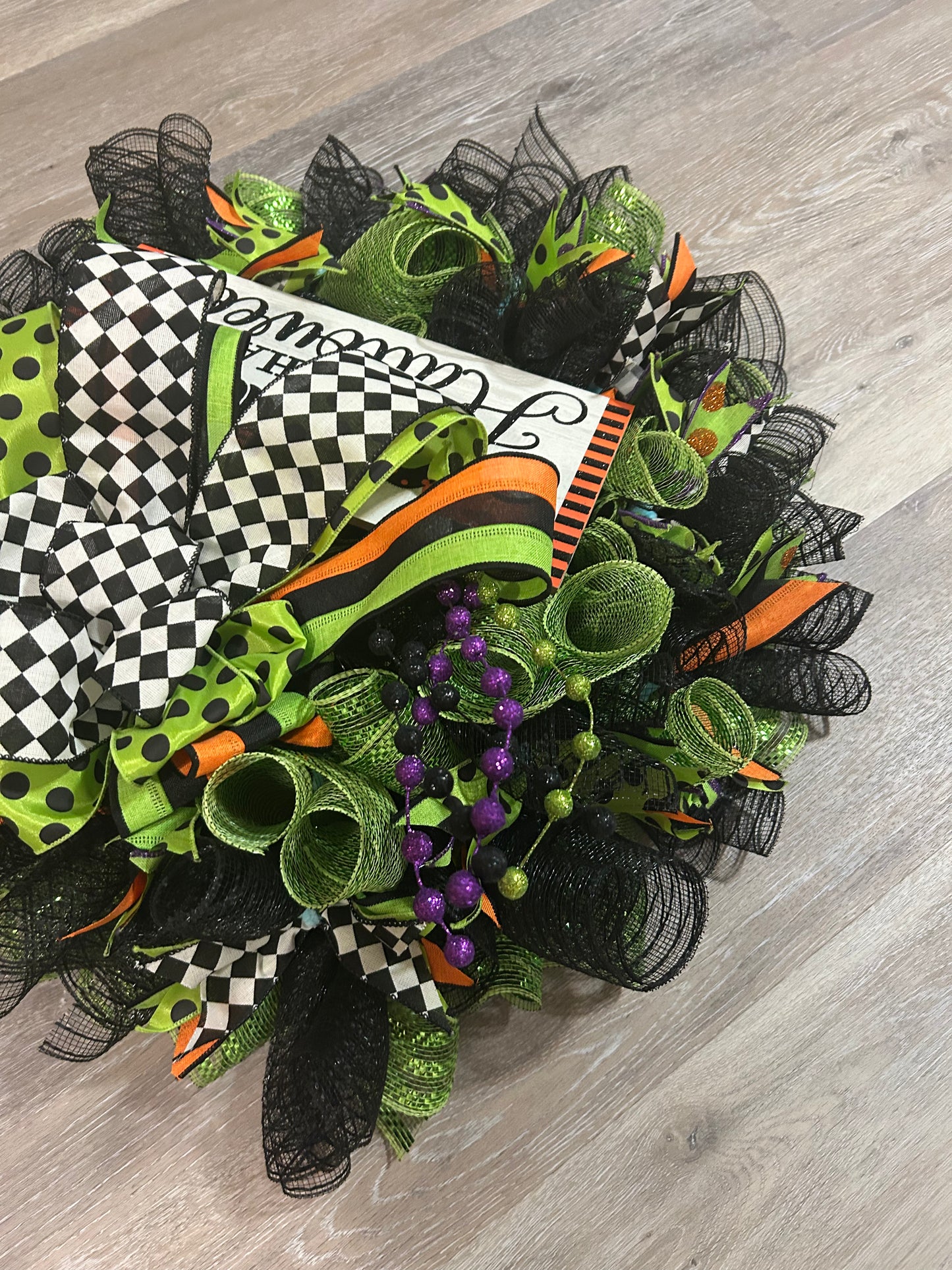Green and Black Halloween Wreath