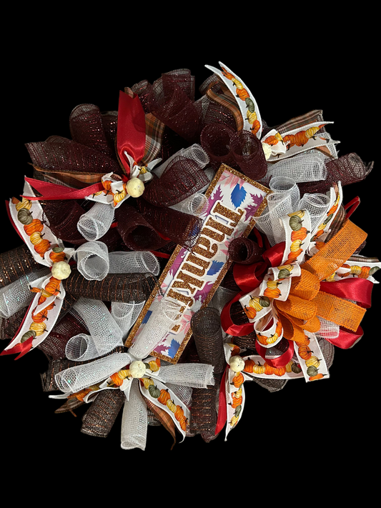 Brown, Red White Fall Wreath